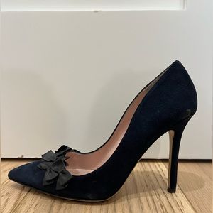Kate Spade Suede Heels in Navy with Black Leather Mini Bows Size 7